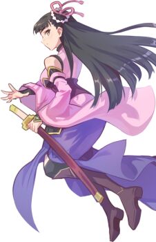 1girl archived_source armor artist_request bare_shoulders black_armor black_eyes black_hair blunt_ends boots breasts closed_mouth cropped_kimono curvy detached_sleeves expressionless eyelashes full_body furisode_sleeves hair_ribbon itai_no_wa_iya_nano_de_bougyoryoku_ni_kyokufuri_shitai_to_omoimasu japanese_armor japanese_clothes kasumi_(bofuri) katana kimono knee_boots large_breasts long_hair long_skirt long_sleeves looking_to_the_side midair nexon obi official_art pelvic_curtain pink_kimono pink_ribbon pink_sleeves plate_armor profile purple_boots purple_sash purple_skirt ribbon sash second-party_source sheath sheathed shide shide_hair_ornament simple_background skirt sleeveless sleeveless_kimono solo sword tales_weaver tassel transparent_background weapon wide_sleeves