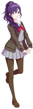 Rule 34 | 1girl, :d, asahina mafuyu, black cardigan, blue hair, breasts, brown pantyhose, brown shoes, cardigan, colorful palette, commentary, dot nose, double horizontal stripe, english commentary, full body, game asset, grey serafuku, grey skirt, hair ornament, hair scrunchie, half-closed eyes, high ponytail, highres, loafers, long hair, looking at viewer, medium breasts, miniskirt, miyamasuzaka girls' academy school uniform, multicolored hair, neckerchief, official art, open cardigan, open clothes, open mouth, orange scrunchie, own hands together, pantyhose, pleated skirt, ponytail, project sekai, purple eyes, purple hair, red neckerchief, sailor collar, school uniform, scrunchie, serafuku, shoes, simple background, skirt, smile, solo, standing, swept bangs, tachi-e, third-party source, transparent background, two-tone hair, wavy hair, wavy sidelocks, white sailor collar