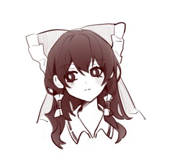 1girl blush bow closed_mouth frilled_bow frills hair_bow hair_tubes hakurei_reimu highres long_hair monochrome portrait ribbon_trim solo touhou ya17033999