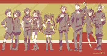 Rule 34 | 10s, 4girls, 5boys, akatsuki (log horizon), boots, cat, dress, glasses, hara kazuhiro, hat, isuzu (log horizon), log horizon, long hair, lunderhaus cord, minori (log horizon), monochrome, multiple boys, multiple girls, naotsugu (log horizon), necktie, nyanta (log horizon), shiroe (log horizon), short hair, square-end necktie, tetra (log horizon), thigh boots, thighhighs, touya (log horizon), twintails, v, vest