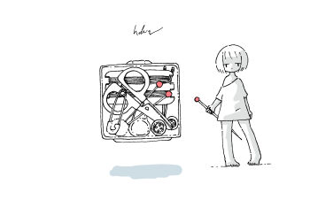 Rule 34 | 1girl, absurdres, barefoot, buttons, commentary, greyscale, highres, holding, holding needle, kaduise, mini person, minigirl, monochrome, needle, no pants, original, oversized clothes, oversized shirt, safety pin, scissors, sewing kit, sewing needle, sewing pin, shirt, short hair, short sleeves, signature, simple background, single off shoulder, solo, spot color, standing, t-shirt, thread, yarn bobbin