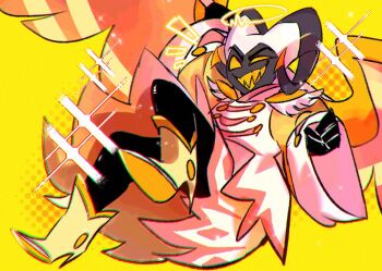 1boy abel_(hazbin_hotel) angel angel_wings blonde_hair epaulettes feathered_wings fw_7620 hazbin_hotel hellaverse horns looking_at_viewer sheep_horns solo wings