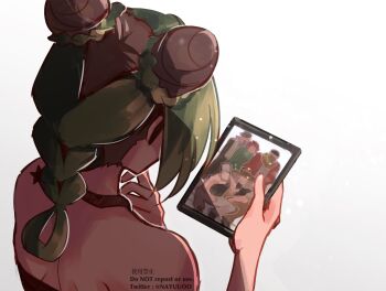 1girl birthmark braid braided_ponytail double_bun hair_bun highres jean_pierre_polnareff joestar_birthmark jojo_no_kimyou_na_bouken joseph_joestar joseph_joestar_(old) kakyoin_noriaki kuujou_jolyne kuujou_joutarou mohammed_avdol nayuuoo photo_(object) stardust_crusaders stone_ocean