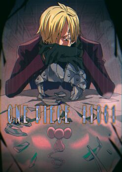 1boy animal black_gloves blonde_hair broken_helmet chinese_commentary chuji_(one_piece) commentary_request copyright_name curly_eyebrows ezui formal_clothes gloves hair_over_one_eye highres male_focus mouse_(animal) one_piece sanji_(one_piece) short_hair sitting suit