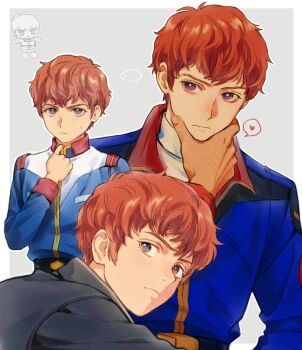 ... 0012254 1boy aeug black_jacket blue_jacket brown_hair char's_counterattack earth_federation_space_forces gundam heart jacket military_uniform mobile_suit_gundam multiple_views solo spoken_ellipsis spoken_heart stuffed_toy thinking white_background zeta_gundam