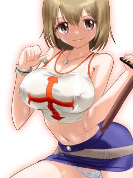 1girl artist_request blush breasts brown_eyes elie_(rave) large_breasts panties rave_(mashima) short_hair smile underwear