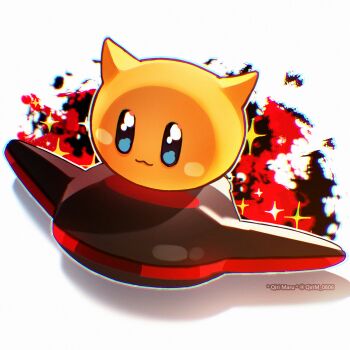 :3 blush_stickers colored_skin highres kirby_(series) kirby_air_ride kirby_air_riders looking_at_viewer nintendo no_humans orange_skin outline qiri_maru scarfy solo sparkle twitter_username vampire_star white_outline