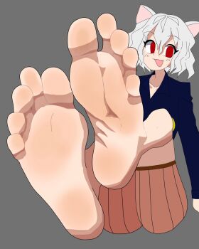 akage_ruru animal_ears bad_tag barefoot cat_ears feet foot_focus genking22222 highres hunter_x_hunter looking_at_viewer neferpitou non-web_source short_hair soles tagme white_hair