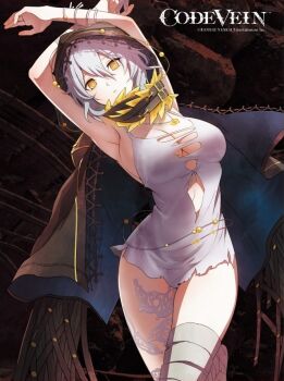 1girl breasts cleavage code_vein io_(code_vein) large_breasts necklace white_hair yellow_eyes