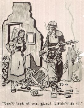 1boy 1girl apron bayonet caption cigarette commentary dress english_commentary english_text eye_contact fallout:_new_vegas fallout full_body ghoul_(fallout) gun helmet highres holding holding_gun holding_weapon kronos_co looking_at_another mouth_hold ncr_trooper new_california_republic parody pith_helmet retro_artstyle rifle rubble ruins ruinshands_on_hips smoke smoke_trail smoking standing talking walking weapon