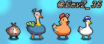 animated animated_gif artist_name backwards_hat baseball_cap beret bird blue_background chef_hat duck eevz hat hololive hololive_english hololive_indonesia holotori multiple_hats nanashi_mumei nanashi_mumei_(owl) no_humans oozora_subaru owl pavolia_reine pavolia_reine_(peahen) peahen phoenix pixel_art red_headwear subaru_duck takanashi_kiara takanashi_kiara_(phoenix) virtual_youtuber walking white_headwear