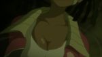 00s 1girl animated ayukawa_miyuki bandage_on_face bandages basquash! black_hair bouncing_breasts breasts cleavage dark_skin downblouse dreadlocks jump large_breasts looking_at_viewer no_bra open_mouth purple_eyes screencap smile video view_between_breasts