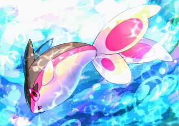air_bubble animal_focus bubble caustics commentary_request finneon fish full_body gen_4_pokemon nintendo no_humans omega_takai open_mouth outdoors pink_eyes pokemon pokemon_(creature) solo