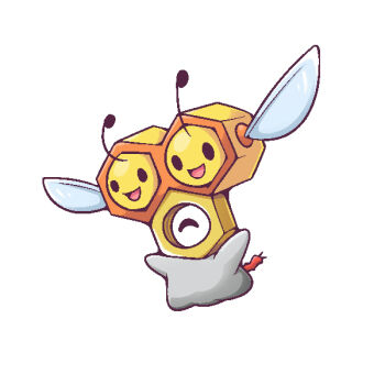 antennae closed_eyes combee gen_4_pokemon gen_7_pokemon happy ink_(inksgirls) insect_wings meltan mythical_pokemon nintendo no_humans nut_(hardware) one-eyed open_mouth pokemon pokemon_(creature) pokemon_focus simple_background smile solid_oval_eyes white_background wings