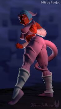 1girl 3d anubisanimaster ass ass_focus blue_hair breasts bulma clenched_hand colored_skin demon demon_bulma demon_girl demon_horns dragon_ball dragon_ball_super genderswap highres horns janemba kishinpain large_breasts looking_at_viewer looking_back mature_female nipples pointy_ears pointy_nipples poujou red_eyes red_skin smirk solo standing tail thighs third-party_edit transformation wide_hips