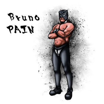 1boy abs black_gloves black_pants blank_eyes bruno_payne bulge commentary_request gachimuchi_pants_wrestling gloves grey_eyes leather leather_footwear leather_pants male_focus muscular nipple_piercing nipple_rings pants parody photoshop_(medium) piercing shoes street_fighter street_fighter_iv_(series) style_parody tk8d32 wrestler wrestling_(series)