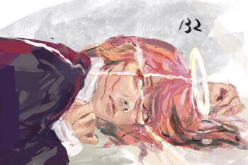 Rule 34 | 1boy, angel devil (chainsaw man), angel wings, chainsaw man, collared shirt, commentary, english commentary, halo, highres, jacket, lips, long hair, long sleeves, male focus, miniminstil, nose, red eyes, shirt, solo, suit jacket, white shirt, wings