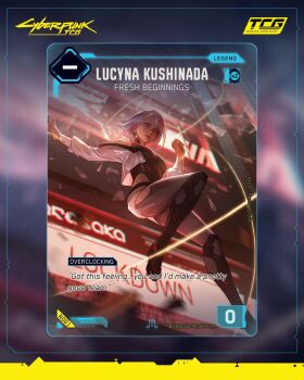 Rule 34 | asymmetrical bangs, boots, breasts, card (medium), character name, clothing cutout, commentary, cropped jacket, cyberpunk, cyberpunk: edgerunners, cyberpunk (series), cyberpunk 2077, cyberpunk tcg, dynamic pose, english commentary, english text, eyeliner, falling, full body, heattech leotard, highleg, highleg leotard, highres, hip vent, knee boots, leotard, looking at viewer, lucy (cyberpunk), makeup, medium breasts, monowire, multicolored eyes, multicolored hair, off-shoulder jacket, off shoulder, pantyhose, red eyeliner, red lips, short hair, short hair with long locks, shorts, turtleneck, white shorts