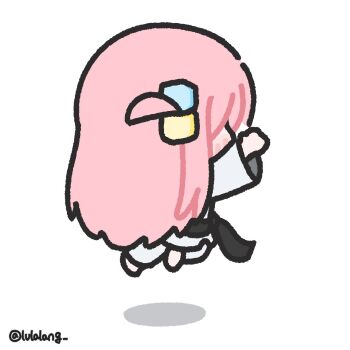 1girl belt black_belt bocchi_the_rock! chibi chibi_only dougi facing_away from_side full_body gotoh_hitori highres jumping karate_gi long_hair lulalang martial_arts_belt one_side_up pink_hair shouryuuken simple_background solo street_fighter uppercut white_background white_dougi