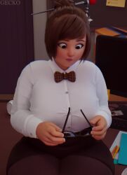1boy 1girl 3d animated artist_name bow bowtie breast_slap breasts brown_eyes brown_hair bursting_breasts desk gecko_(geckocgi) glasses grabbing_another&#039;s_breast groping hair_bun hair_ornament hair_stick huge_breasts large_breasts looking_at_viewer lotion mei_(overwatch) moaning mole mole_on_breast nipples no_bra office_lady overwatch pencil_skirt pixiewillow plump pov pov_hands shiny_skin short_hair sidelocks sitting skirt sound tagme thick_thighs thighs undressing video wide_hips