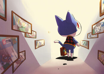Rule 34 | animal crossing, argyle clothes, argyle sweater, blathers (animal crossing), blue fur, brewster (animal crossing), cat, celeste (animal crossing), furry, hallway, isabelle (animal crossing), k.k. slider (animal crossing), looking back, mabel able (animal crossing), nintendo, picture frame, red eyes, rover (animal crossing), sable able (animal crossing), satojoyu, sleeveless, sleeveless sweater, solo, sweater, timmy (animal crossing), tom nook (animal crossing), tommy (animal crossing), walking