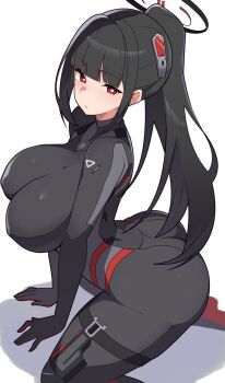 blue_archive breasts character_request large_breasts mituyota_76 ponytail red_eyes simple_background white_background