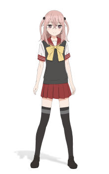 Rule 34 | 1girl, bag, black shoes, black thighhighs, black vest, blush, brown eyes, brown hair, closed mouth, commentary request, crossed bangs, full body, hair ornament, highres, holding, inui sajuna, kenzanu1, loafers, long hair, looking at viewer, neckerchief, pleated skirt, red sailor collar, red skirt, sailor collar, school uniform, shoes, short sleeves, skirt, smile, solo, sono bisque doll wa koi wo suru, standing, thighhighs, two side up, vest, white background, yellow neckerchief