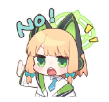 1girl animal_ear_headphones animal_ears animated animated_png blonde_hair blue_archive cat_ear_headphones cat_ears chibi chibi_only english_text fake_animal_ears green_eyes halo headphones line_sticker_available lowres midori_(blue_archive) non-repeating_animation non-web_source official_art school_uniform simple_background solo transparent_background upper_body