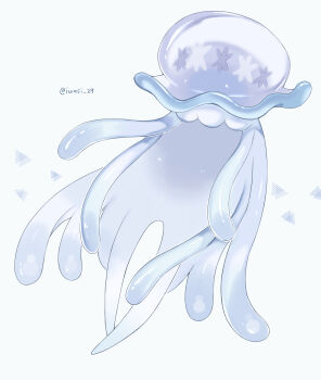 animal_focus artist_name commentary_request gen_7_pokemon highres iwasi_29 jellyfish nihilego nintendo no_humans pokemon pokemon_(creature) simple_background tentacles twitter_username ultra_beast white_background