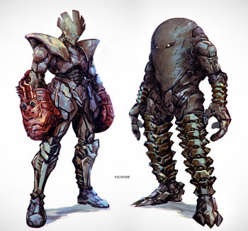 artist_name black_sclera blue_eyes boxing_gloves colored_sclera commentary_request fewer_digits full_body gen_1_pokemon glowing glowing_eyes hitmonchan hitmonlee joints k-suwabe mecha mecha_focus mechanization nintendo no_humans orange_eyes pokemon pokemon_(creature) robot robot_joints science_fiction standing white_background