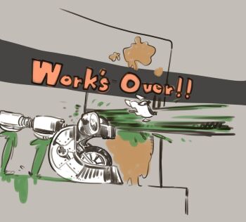 english_text game_over grey_background inkling inkling_(squid) inkling_(swim_form) inkling_girl inkling_player_character machine mota nintendo salmon_run_(splatoon) salmonid splatoon_(series) splatoon_2 steel_eel_(splatoon)