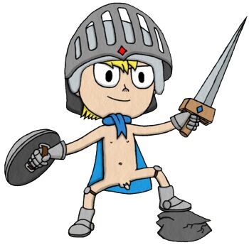 1boy armored_boots armored_gloves artist_request black_eyes blonde_hair blue_cape boots cape gloves grey_footwear grey_gloves grey_helmet hat helmet highres holding holding_shield holding_weapon knee_pads knight male_focus naked_cape nance_the_naturism_knight navel nipples nude nudist original penis public_indecency public_nudity rock shield short_hair shota small_penis smile sword toon_(style) uncensored weapon white_background