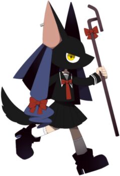 1girl ancient_egyptian animal_ears bis_(funamusea) black_boots black_serafuku black_skirt blue_hair boots bow bowtie earrings full_body funamusea funamusea_(artist) hair_bow holding holding_staff jackal jackal_ears jackal_tail jewelry long_hair looking_at_viewer multicolored_hair official_art pleated_skirt red_bow red_bowtie school_uniform serafuku simple_background skirt socks solo staff standing sutare_yume tail white_socks yellow_eyes