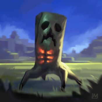 Rule 34 | artist logo, blue sky, bohrokki, commentary, creeper, empty eyes, english commentary, full body, glowing chest, grass, logo, minecraft, monster, monster focus, no humans, outdoors, sky