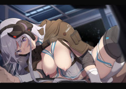 1boy 1girl between_breasts bottomless breasts embarrassed hanging_breasts hetero highres light_purple_hair medium_breasts nagioka nipples no_bra open_mouth penis pubic_hair sex spread_legs star_ocean star_ocean:_anamnesis straddling tika_blunche vaginal