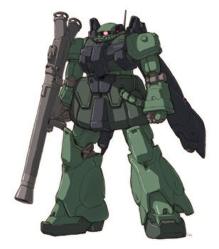 3d bazooka_(gundam) cable commentary_request gun gundam machinery mecha mecha_focus mobile_suit no_humans one-eyed original radio_antenna realistic red_eyes redesign robot science_fiction signature tessaku_ro thrusters weapon white_background zaku zaku_ii zeon