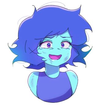 1girl annabird2520 bare_shoulders blue_eyes blue_hair blue_skin bruise colored_skin cropped_torso dirty injury lapis_lazuli_(steven_universe) medium_hair messy_hair non-web_source open_mouth smile solo steven_universe tearing_up tears upper_body white_background