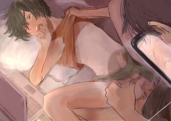 00s 2boys anal black_hair bulge cellphone computer erection erection_under_clothes humiliation ikezawa_kazuma ipad computer_keyboard kito_(coyo) laptop looking_away male_focus male_penetrated multiple_boys penis phone recording sex shota smartphone summer_wars tablet_pc tan tank_top tanline uncensored yaoi