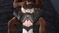 10s 1boy 1girl 2b_(nier:automata) 3d android animated audible_music back_cutout bloom breathing_(animated) clothing_cutout cum cum_in_mouth dark-skinned_male dark_skin deepthroat domination ejaculation erection fellatio folded gagging hairband hand_on_another's_head head_out_of_frame hetero interracial irrumatio moaning nier:automata nier_(series) oral penis platinumgames rated_l resized short_hair sound source_filmmaker_(medium) square_enix tagme uncensored upscaled video white_hair