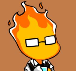 1boy bad_id bad_pixiv_id bow bowtie brown_background cleaning cleaning_rag cup drinking_glass fire glasses grillby gyate_gyate lowres male_focus portrait shotglass simple_background solo undertale upper_body utdr_(toby_fox) vest yaruky