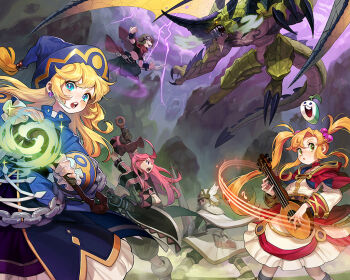 ankle_cuffs aqua_eyes armlet artist_request asgard asymmetrical_bangs baggy_pants bard_(asgard) belt black_belt black_horns black_pants black_sarong black_shirt blonde_hair blue_dress blue_hat blue_sleeves blush boots breasts cape capelet chain character_request choker cleric_(asgard) collarbone collared_dress crop_top dragon dress earrings fake_claws fingerless_gloves frilled_sleeves frills gloves glowing glowing_eyes goggles goggles_on_headwear green_boots green_eyes green_scales hair_bobbles hair_intakes hair_ornament hat helmet high_collar holding holding_instrument holding_polearm holding_staff holding_sword holding_weapon hood hood_down hooded_capelet horns instrument jewelry knight knight_(asgard) long_sidelocks looking_to_the_side lute_(instrument) medium_breasts midriff music navel nexon official_art open_mouth pants pink_hair playing_instrument polearm profile purple_skirt red_cape red_capelet red_choker red_hood rock sarong second-party_source sheath shirt sidelocks silver_armlet silver_chain skirt sleeve_cuffs solid_circle_eyes spear staff surcoat sword teeth tongue two-sided_capelet two-sided_hood unsheathing v-shaped_eyebrows warrior_(asgard) weapon white_cape white_helmet white_shirt white_skirt winged_helmet yellow_eyes yellow_wings