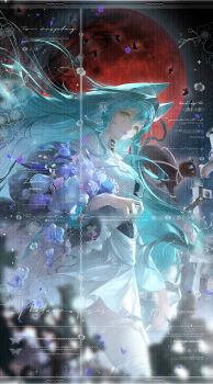 absurdres animal animal_ear_fluff animal_ears bird black_bird black_cat blue_hair blue_nails blurry blurry_foreground bouquet branch calla_lily cat cat_ears chrysanthemum closed_mouth commission cowboy_shot cross cross_earrings dress earrings eyelashes falling_petals fingernails flower full_moon hair_between_eyes hair_intakes highres holding holding_bouquet jewelry leaf lily_(flower) lips long_hair looking_at_viewer makeup moon nail_polish night night_sky o-ring o-ring_thigh_strap original outdoors pansy petals pink_flower purple_flower purple_pansy purple_petals red_moon rouge_(makeup) shuise_shuilian sidelocks sky thigh_strap tombstone too_many_watermarks very_long_hair watermark white_dress white_flower white_lily wind yellow_eyes