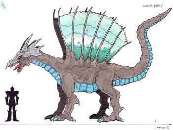 1990s_(style) 1boy dated dragon druaga_no_tou horns knight official_art open_mouth retro_artstyle scales shinozaki_yuichiro simple_background tail tongue tongue_out white_background