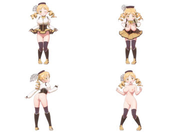 10s 1girl 3d ass bent_over blonde_hair blush breasts breasts_out clothes_lift female_focus fingerless_gloves from_behind gloves hat large_breasts long_hair looking_back mahou_shoujo_madoka_magica mahou_shoujo_madoka_magica_(anime) myu_ranran nipples no_panties no_pants no_shirt nude open_mouth pussy ringlets simple_background skirt skirt_lift solo thighhighs tomoe_mami tomoe_mami_(magical_girl) uncensored yellow_eyes