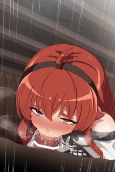 1boy 1girl ahoge bar_censor censored eris_greyrat fellatio hairband head_grab hetero highres irrumatio large_variant_set loli long_hair mizumizuni mushoku_tensei oral penis red_eyes red_hair saliva snot solo_focus tears variant_set
