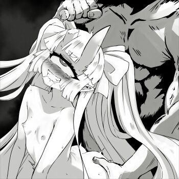 1boy 1girl 2025 absurdres ahegao broken_horn calaverga_vt cecilia_rosenkreutz doggystyle flat_chest highres horn_grab horns implied_sex indie_virtual_youtuber loli motion_lines older_male_and_younger_female one-eyed oni_girl pointy_ears saliva sex sex_from_behind standing standing_sex stuffed_toy virtual_youtuber