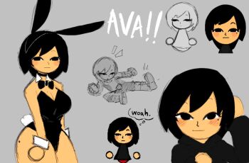 :| black_hair black_hoodie blank_stare breasts closed_mouth cuffs disembodied_hand english_text gazoogaloo grey_background hood hoodie kicking light_smile mii_(nintendo) mii_brawler mole mole_on_breast mole_on_thigh mole_under_eye nintendo playboy_bunny short_hair speech_bubble thought_bubble