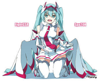 Rule 34 | 1girl, :d, ankle boots, bare shoulders, blue eyes, blue hair, boots, breasts, commentary request, dated, detached sleeves, fake wings, gloves, goodsmile company, goodsmile racing, hair between eyes, hatsune miku, headpiece, highres, leotard, long hair, long sleeves, medium breasts, microskirt, necktie, official alternate costume, open mouth, pink necktie, pink skirt, pleated skirt, racing miku, racing miku (2025), shikei, signature, simple background, skirt, smile, solo, thighhighs, twintails, two-tone skirt, very long hair, vocaloid, watermark, white background, white boots, white gloves, white leotard, white skirt, white sleeves, white thighhighs, wings, zettai ryouiki