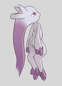 Rule 34 | floating, full body, gen 1 pokemon, grey background, half-closed eyes, legendary pokemon, looking to the side, looking up, mega mewtwo y, mega pokemon, mewtwo, nintendo, open mouth, pokemon, pokemon (creature), red eyes, simple background, solo, tosx