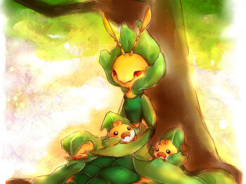 10s forest gen_5_pokemon leavanny nature nintendo no_humans pokemon pokemon_(creature) pokemon_bw sewaddle tree